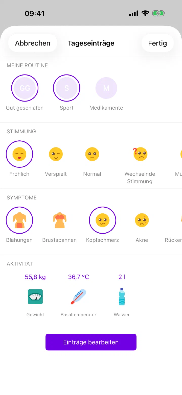 Tägliches Tracking in Enria mit Routinen, Stimmung, Symptomen und Aktivität