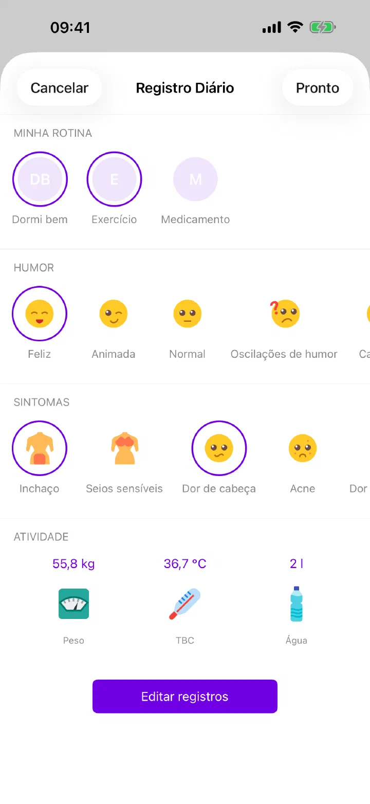 Acompanhamento diário do Enria com hábitos, humor, sintomas e atividade